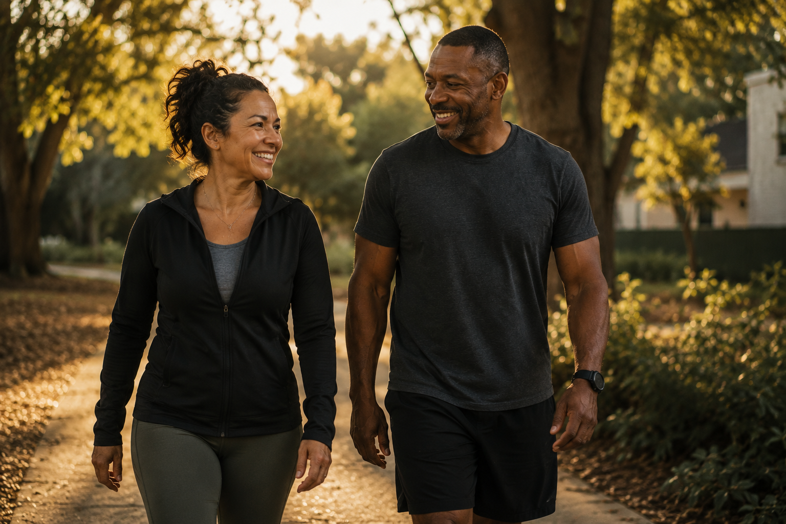 Couple walking together at sunset
